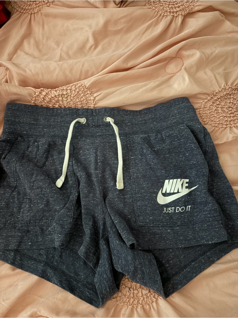 Nike Heather Charcoal Drawstring Shorts with White Logo